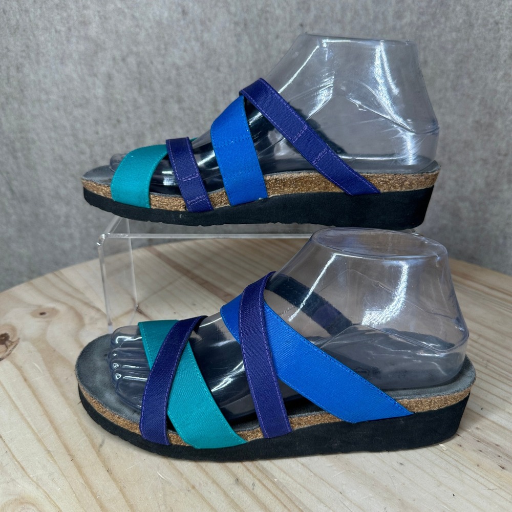 Naot Roxanna strappy slide sandals Womens 7 Blue Purple Teal Elastic Cork Slides